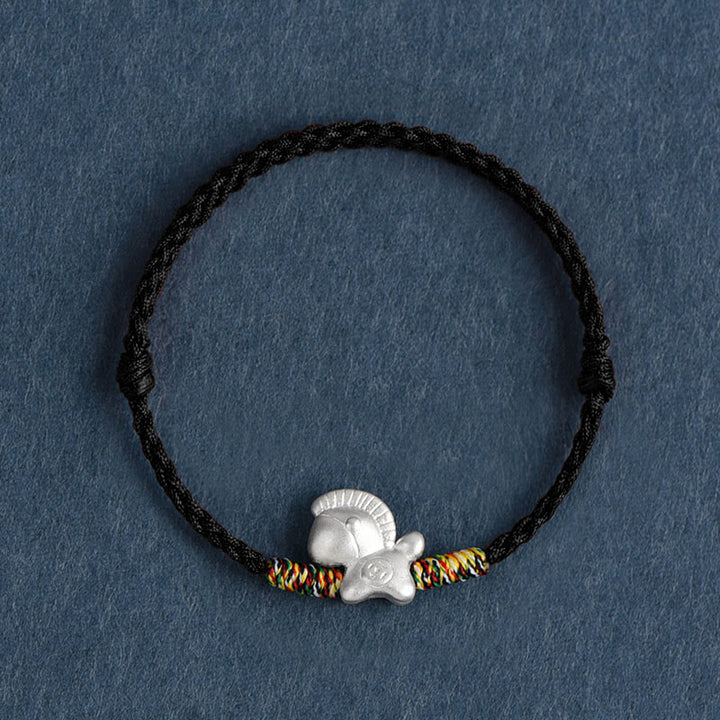 Bransoletka na kostkę z Buddha Stones, Rok Konia, srebro próby 999, pleciony sznurek szczęścia - Czarna bransoletka na kostkę (obwód 17-30 cm) - image 18