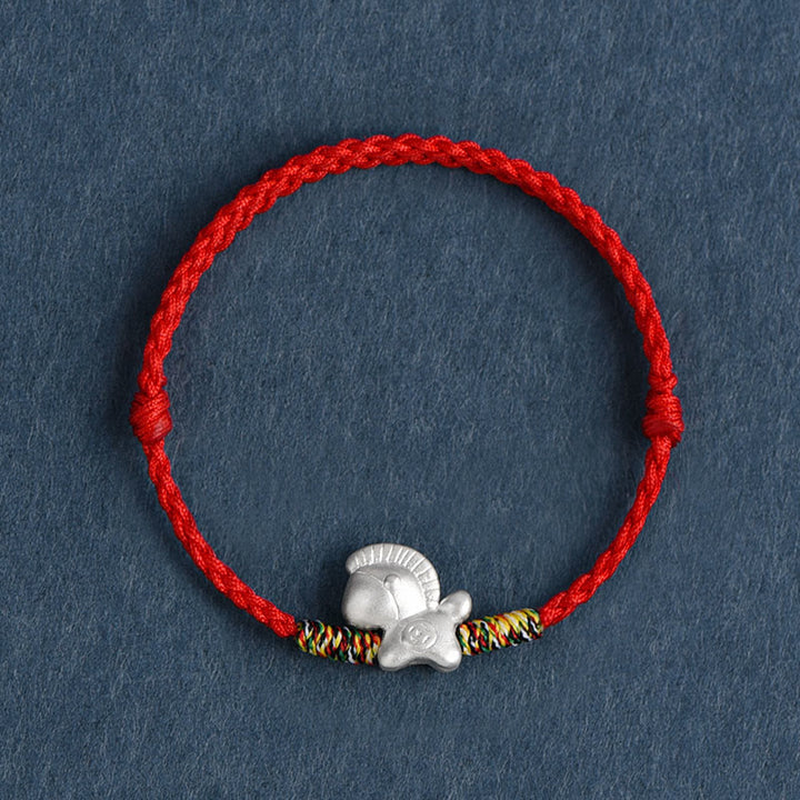 Bransoletka na kostkę z Buddha Stones, Rok Konia, srebro próby 999, pleciony sznurek szczęścia - Czerwona bransoletka na kostkę (obwód 17-30 cm) - image 12