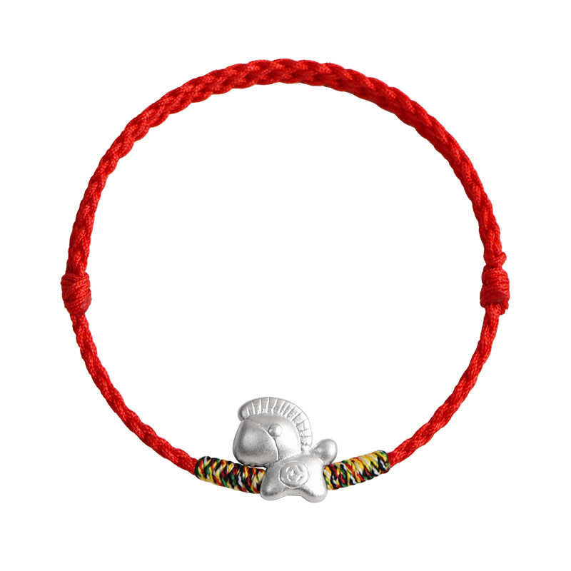 Bransoletka na kostkę z Buddha Stones, Rok Konia, srebro próby 999, pleciony sznurek szczęścia - image 17
