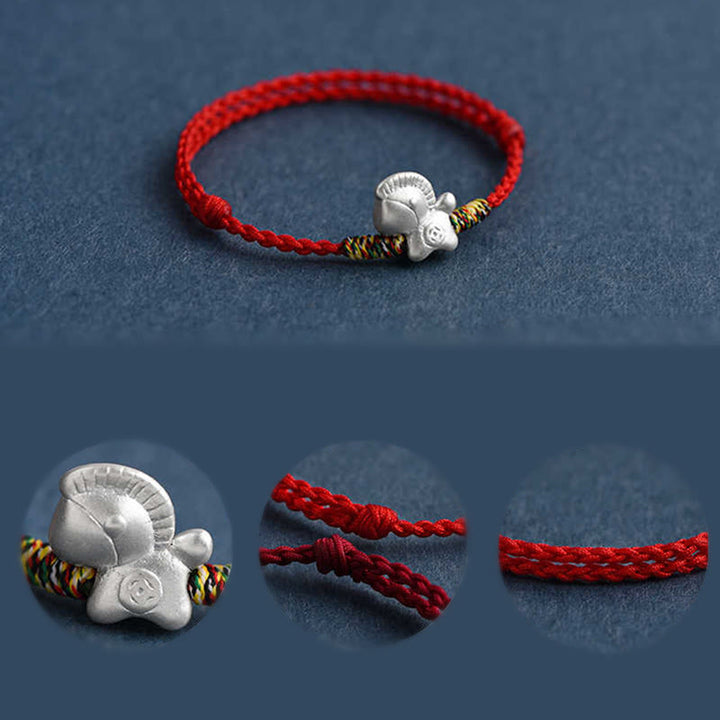 Bransoletka na kostkę z Buddha Stones, Rok Konia, srebro próby 999, pleciony sznurek szczęścia - image 4