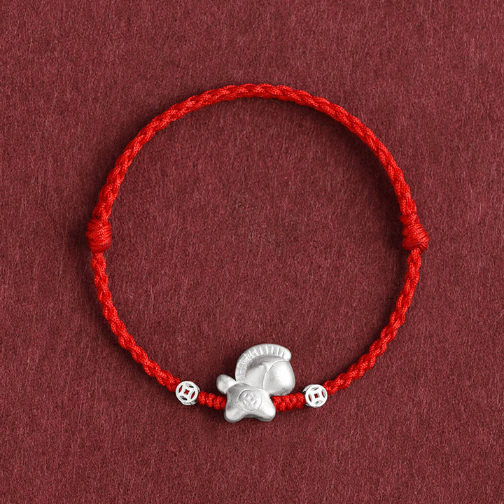 Buddha Stones Rok Konia Srebro próby 999 Miedziane monety Szczęścia pleciona bransoletka na kostkę - Czerwona bransoletka na kostkę (obwód 17-30 cm) - image 9