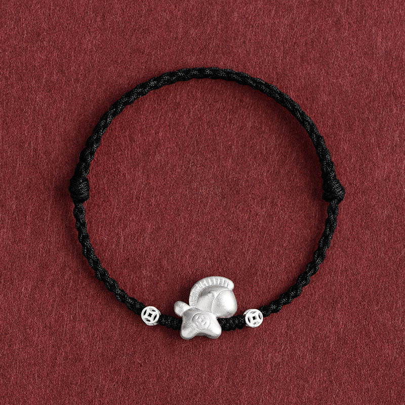 Buddha Stones Rok Konia Srebro próby 999 Miedziane monety Szczęścia pleciona bransoletka na kostkę - Czarna bransoletka na kostkę (obwód 17-30 cm) - image 17