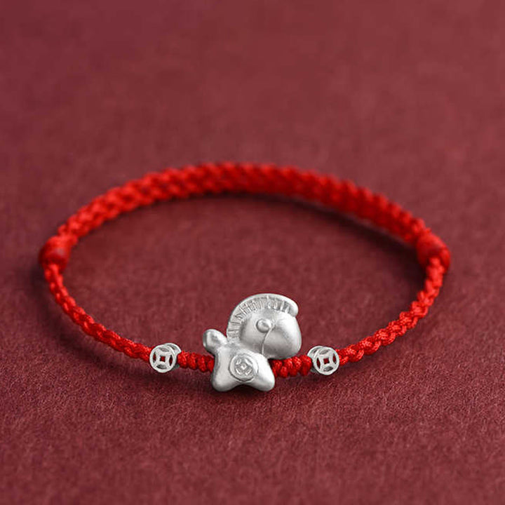 Buddha Stones Rok Konia Srebro próby 999 Miedziane monety Szczęścia pleciona bransoletka na kostkę - image 10