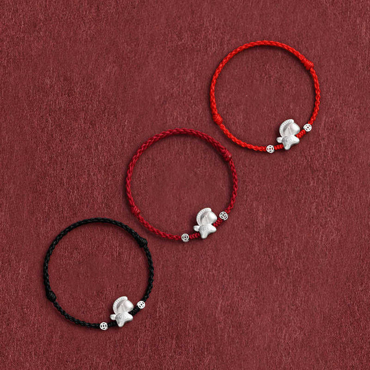 Buddha Stones Rok Konia Srebro próby 999 Miedziane monety Szczęścia pleciona bransoletka na kostkę - image 1