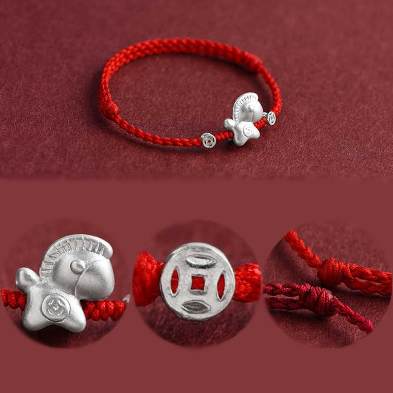 Buddha Stones Rok Konia Srebro próby 999 Miedziane monety Szczęścia pleciona bransoletka na kostkę - image 15