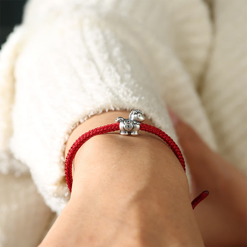 Bransoletka z Buddha Stones, rokiem konia, srebrem próby 999, czerwonym sznurkiem i miedzianymi monetami, pleciona, przynosząca szczęście - image 4