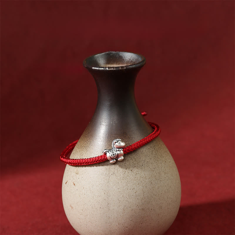 Bransoletka z Buddha Stones, rokiem konia, srebrem próby 999, czerwonym sznurkiem i miedzianymi monetami, pleciona, przynosząca szczęście - image 2