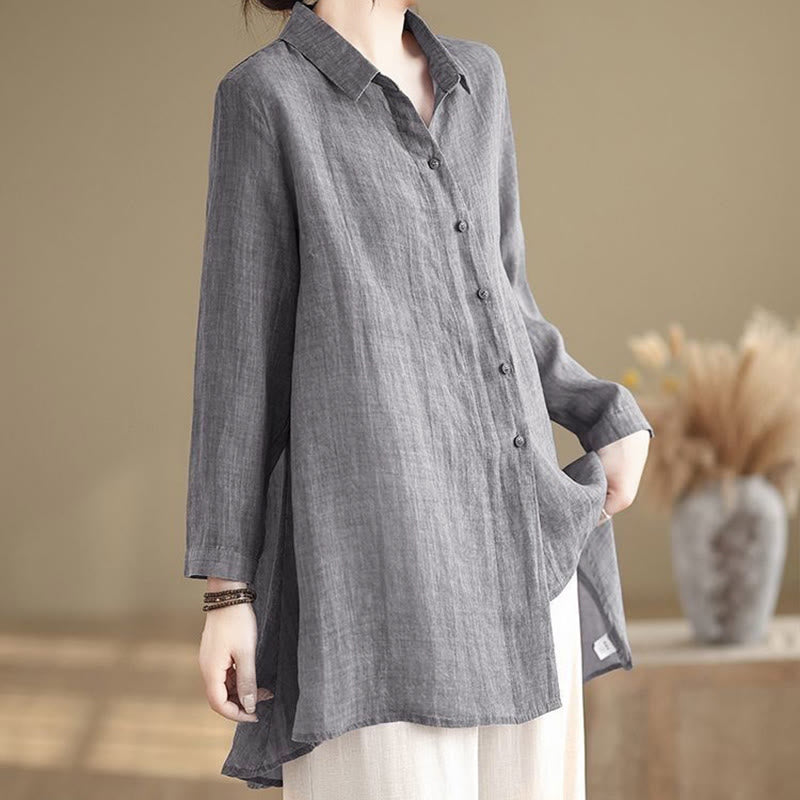 Koszula damska bawełniana z długim rękawem i nieregularnym wzorem "Buddha Stones" z guzikami - image 5