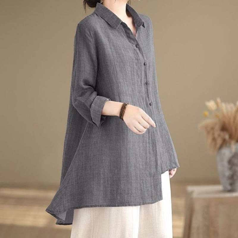 Koszula damska bawełniana z długim rękawem i nieregularnym wzorem "Buddha Stones" z guzikami - image 1