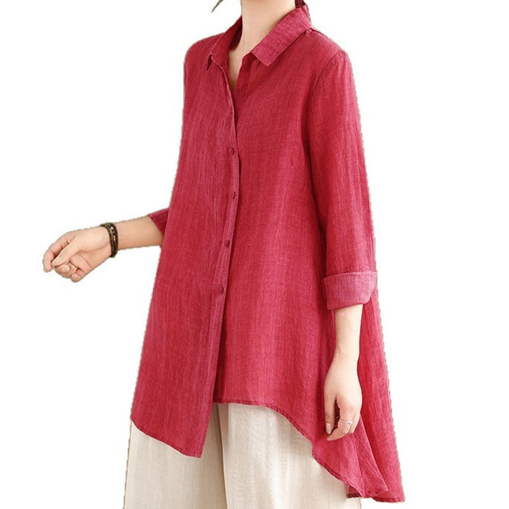 Koszula damska bawełniana z długim rękawem i nieregularnym wzorem "Buddha Stones" z guzikami - image 20