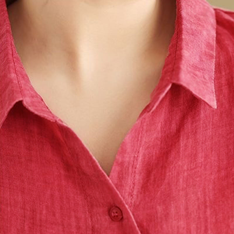 Koszula damska bawełniana z długim rękawem i nieregularnym wzorem "Buddha Stones" z guzikami - image 14