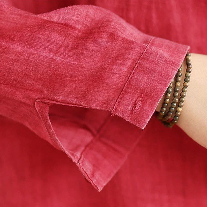 Koszula damska bawełniana z długim rękawem i nieregularnym wzorem "Buddha Stones" z guzikami - image 13