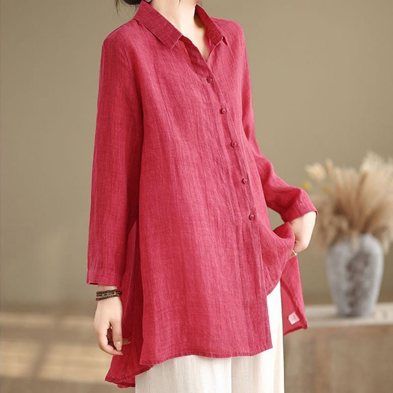 Koszula damska bawełniana z długim rękawem i nieregularnym wzorem "Buddha Stones" z guzikami - image 9