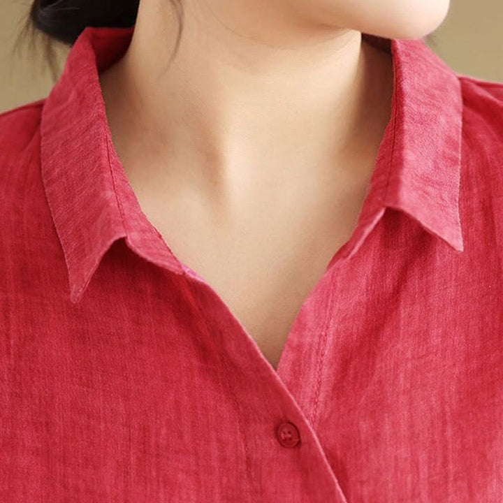 Koszula damska bawełniana z długim rękawem i nieregularnym wzorem "Buddha Stones" z guzikami - image 16