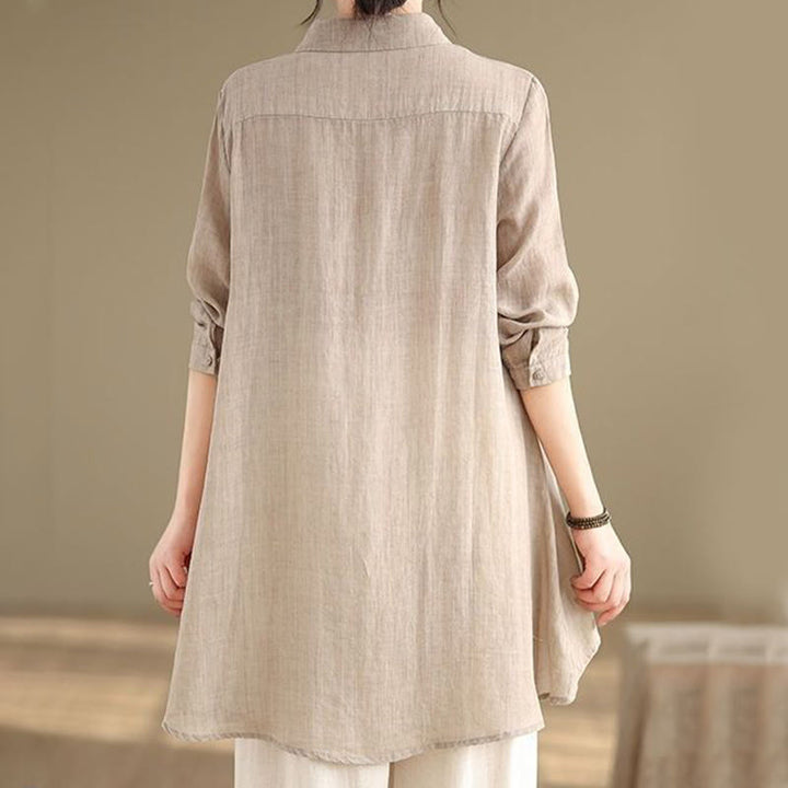 Koszula damska bawełniana z długim rękawem i nieregularnym wzorem "Buddha Stones" z guzikami - image 22