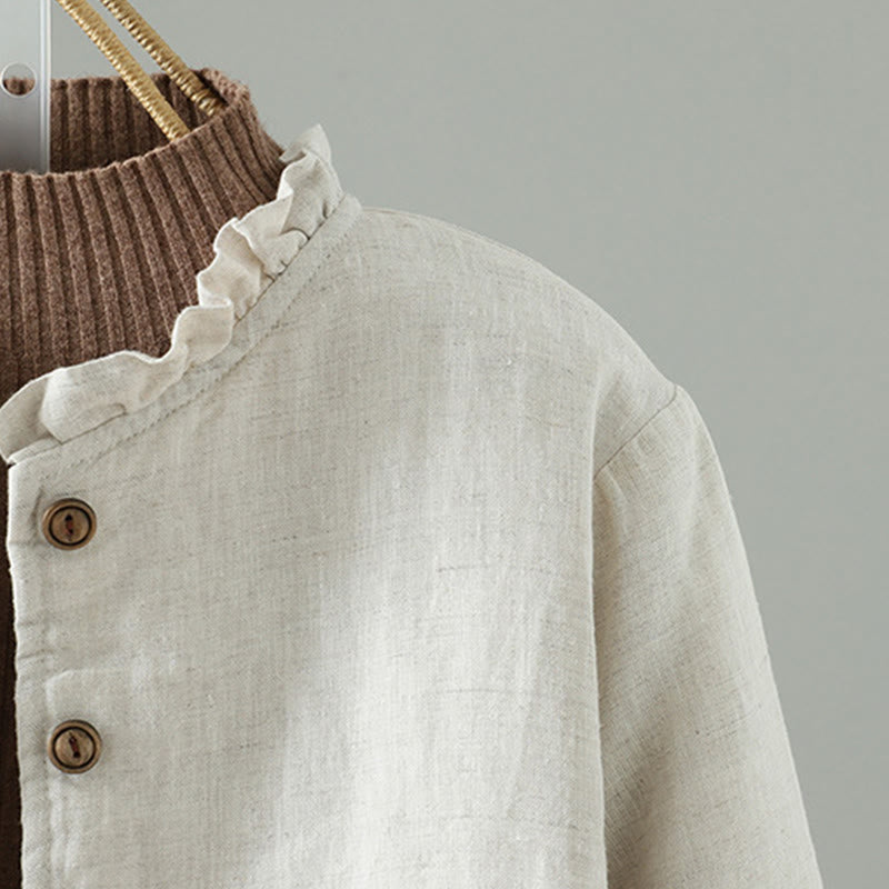 Kurtka damska z długim rękawem i kieszeniami z bawełny Buddha Stones Casual Guziki - image 7