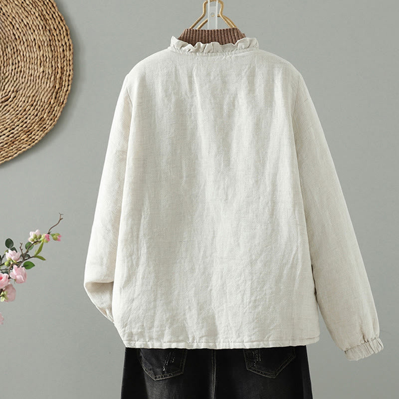 Kurtka damska z długim rękawem i kieszeniami z bawełny Buddha Stones Casual Guziki - image 1