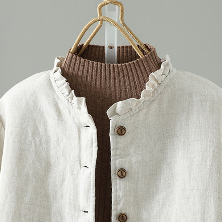 Kurtka damska z długim rękawem i kieszeniami z bawełny Buddha Stones Casual Guziki - image 2