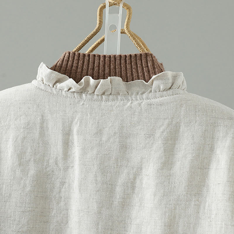 Kurtka damska z długim rękawem i kieszeniami z bawełny Buddha Stones Casual Guziki - image 3