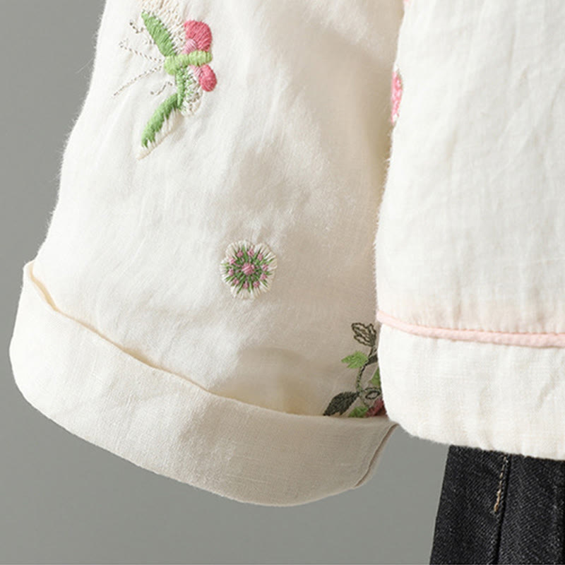 Kurtka damska z długim rękawem, bawełniana, z haftem kwiatów Buddha Stones , z kieszeniami - image 9