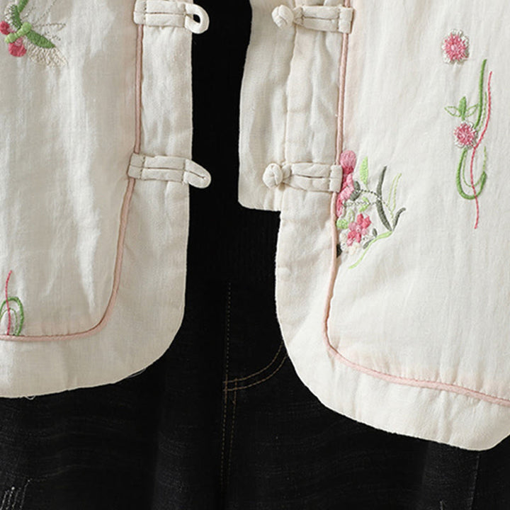 Kurtka damska z długim rękawem, bawełniana, z haftem kwiatów Buddha Stones , z kieszeniami - image 11