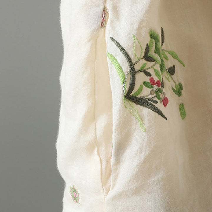 Kurtka damska z długim rękawem, bawełniana, z haftem kwiatów Buddha Stones , z kieszeniami - image 7