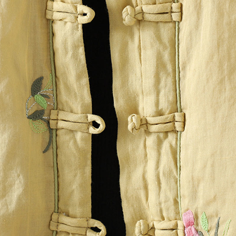 Kurtka damska z długim rękawem, bawełniana, z haftem kwiatów Buddha Stones , z kieszeniami - image 14