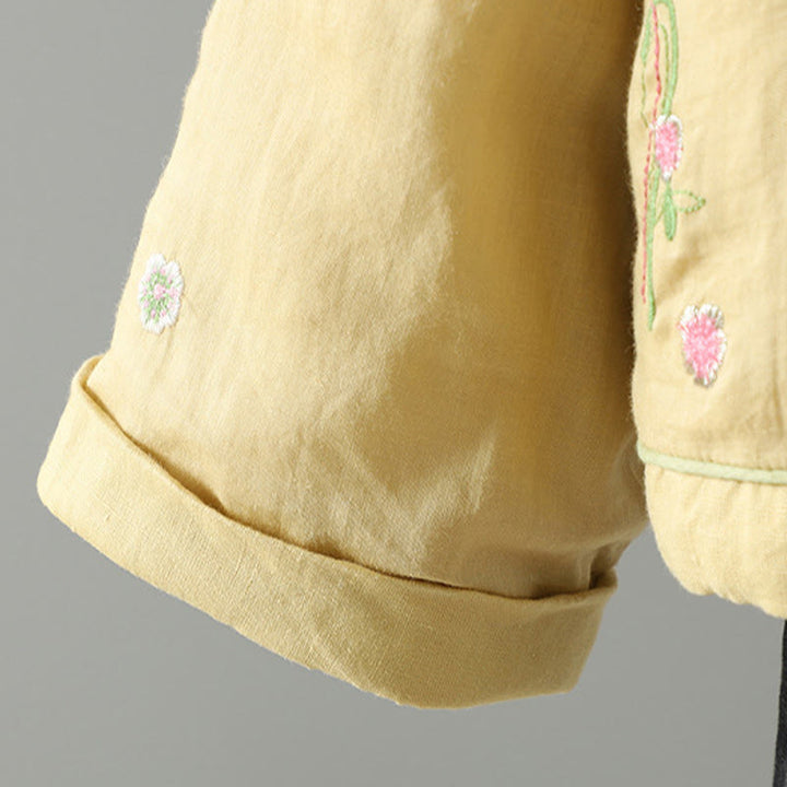 Kurtka damska z długim rękawem, bawełniana, z haftem kwiatów Buddha Stones , z kieszeniami - image 15