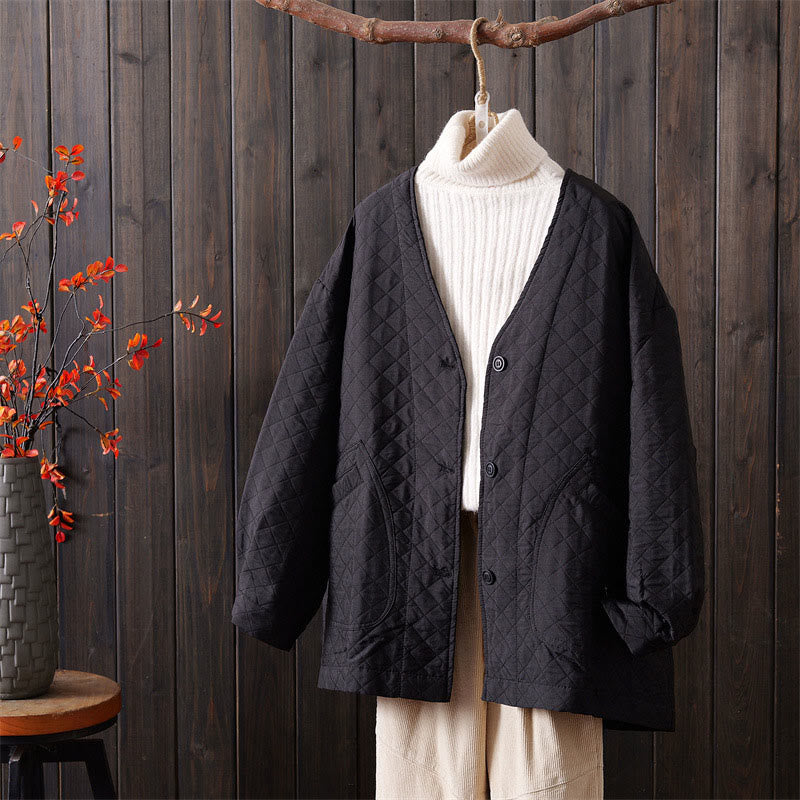 Kurtka damska z długim rękawem i kieszeniami z bawełny Buddha Stones w jednolitym kolorze - Czarny - US12, UK/AU16, EU44 (2XL) - image 11