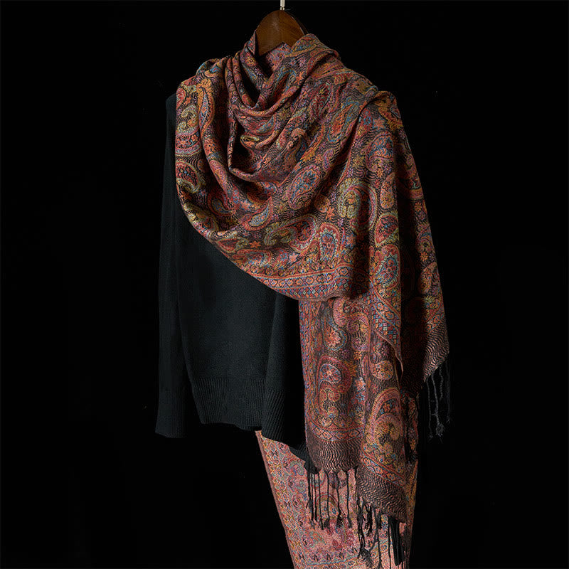 Buddha Stones Wiosenny Fioletowy Szal z Kwiatem Nerkowca Wzór Chwost Miękki Szal - image 2