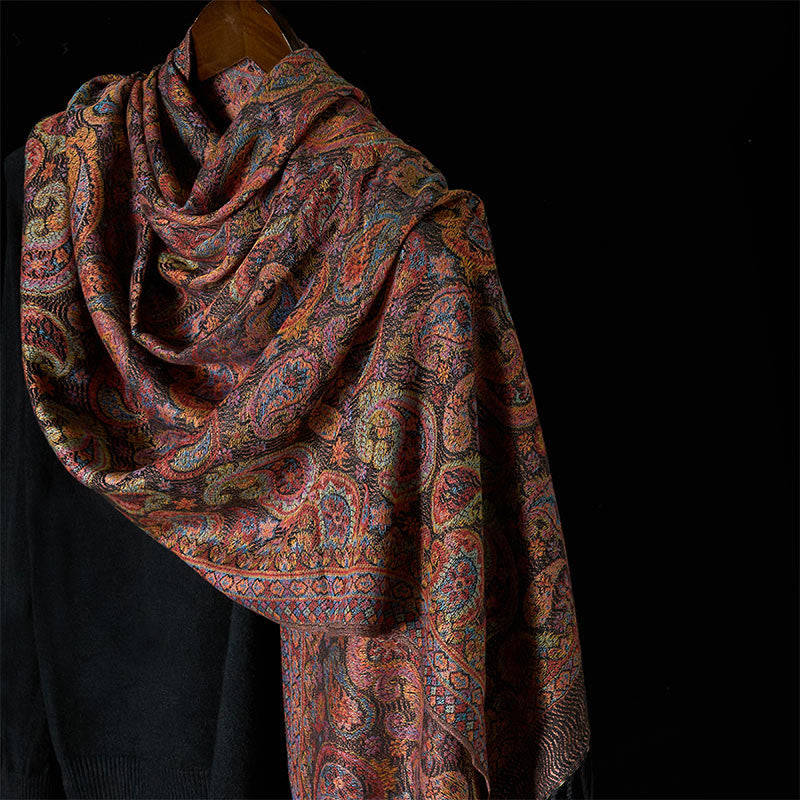 Buddha Stones Wiosenny Fioletowy Szal z Kwiatem Nerkowca Wzór Chwost Miękki Szal - Bladofioletowoczerwony - 184*70 cm - image 0