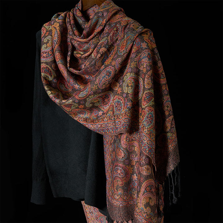 Buddha Stones Wiosenny Fioletowy Szal z Kwiatem Nerkowca Wzór Chwost Miękki Szal - image 3