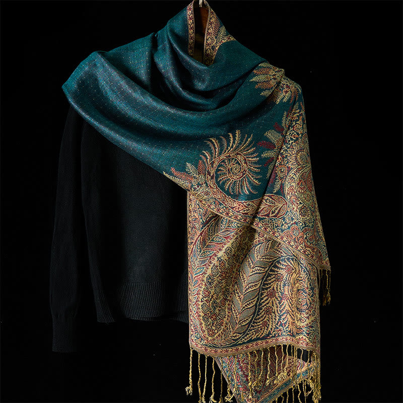 Buddha Stones, wiosenne, długie liście, kwiaty, wzór, frędzle, miękki szalik - image 1