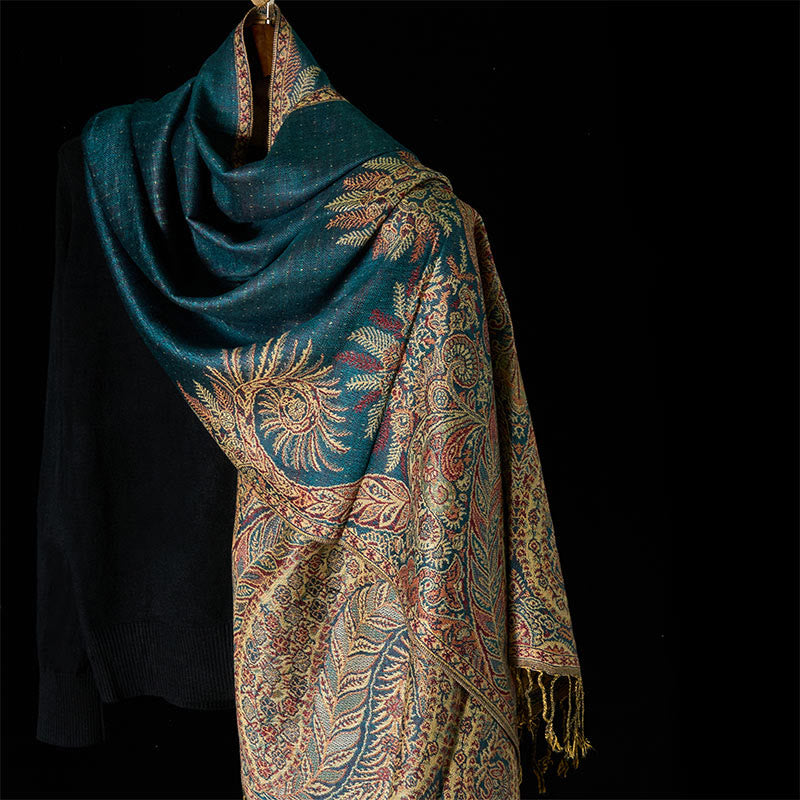 Buddha Stones, wiosenne, długie liście, kwiaty, wzór, frędzle, miękki szalik - CadetBlue - 175*70 cm - image 0