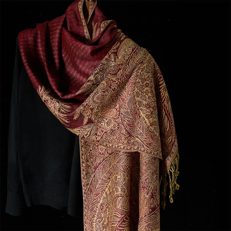 Buddha Stones, wiosenne, długie liście, kwiaty, wzór, frędzle, miękki szalik - IndianRed - 175*70 cm - image 12