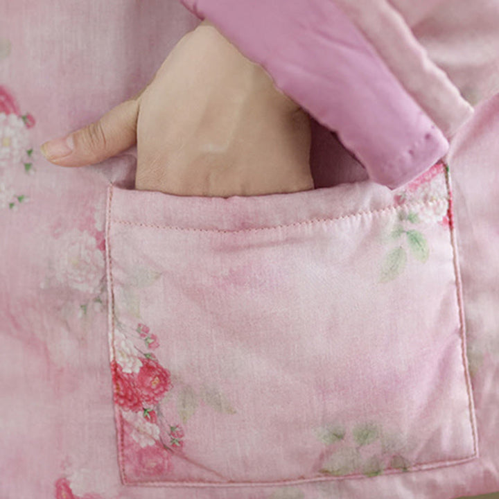 Kurtka damska z długim rękawem, bawełniana, ocieplana, z nadrukiem w kwiaty i Buddha Stones - image 8