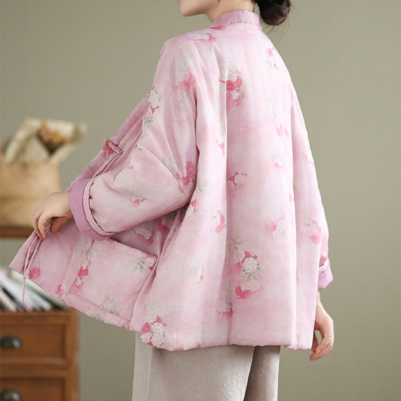 Kurtka damska z długim rękawem, bawełniana, ocieplana, z nadrukiem w kwiaty i Buddha Stones - image 5