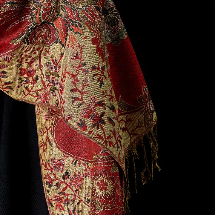 Buddha Stones Wiosenne Czerwone Kwiaty Liście Winorośl Wzór Chwost Miękki Szal - image 10