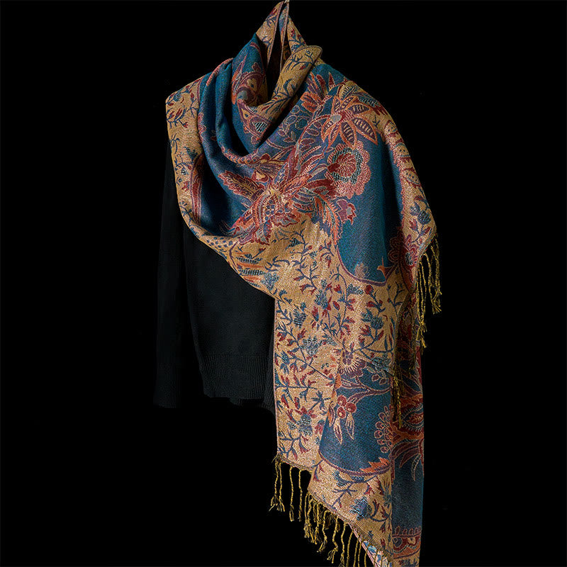 Buddha Stones Wiosenne Czerwone Kwiaty Liście Winorośl Wzór Chwost Miękki Szal - image 2