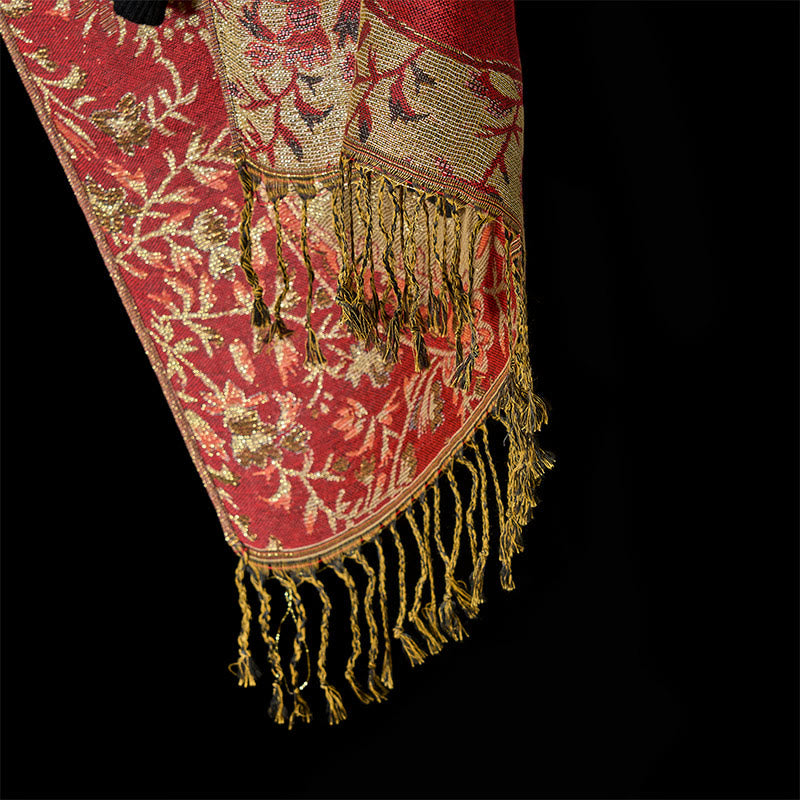 Buddha Stones Wiosenne Czerwone Kwiaty Liście Winorośl Wzór Chwost Miękki Szal - image 11