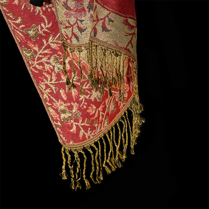 Buddha Stones Wiosenne Czerwone Kwiaty Liście Winorośl Wzór Chwost Miękki Szal - image 11