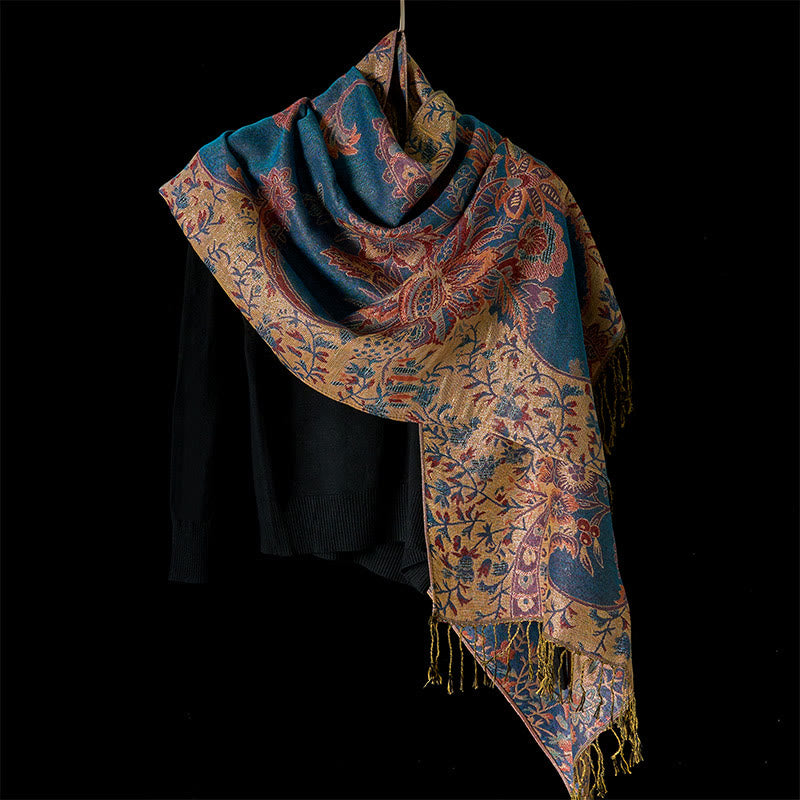 Buddha Stones Wiosenne Czerwone Kwiaty Liście Winorośl Wzór Chwost Miękki Szal - image 1