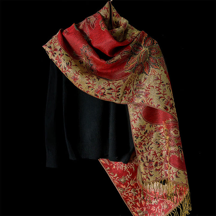 Buddha Stones Wiosenne Czerwone Kwiaty Liście Winorośl Wzór Chwost Miękki Szal - image 7