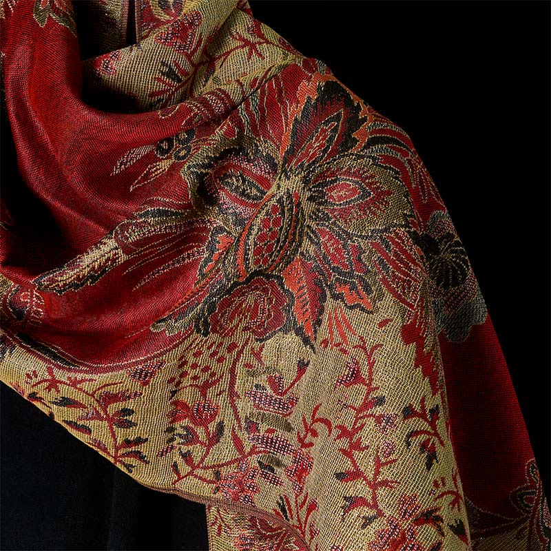 Buddha Stones Wiosenne Czerwone Kwiaty Liście Winorośl Wzór Chwost Miękki Szal - image 9