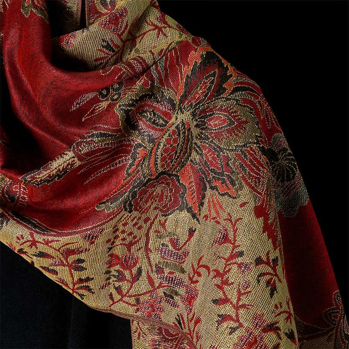 Buddha Stones Wiosenne Czerwone Kwiaty Liście Winorośl Wzór Chwost Miękki Szal - image 9