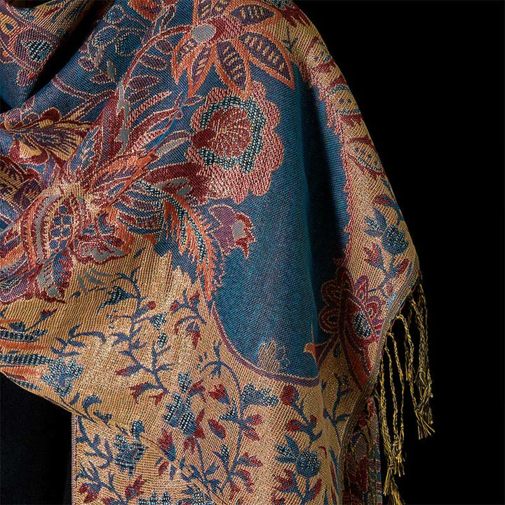 Buddha Stones Wiosenne Czerwone Kwiaty Liście Winorośl Wzór Chwost Miękki Szal - image 4