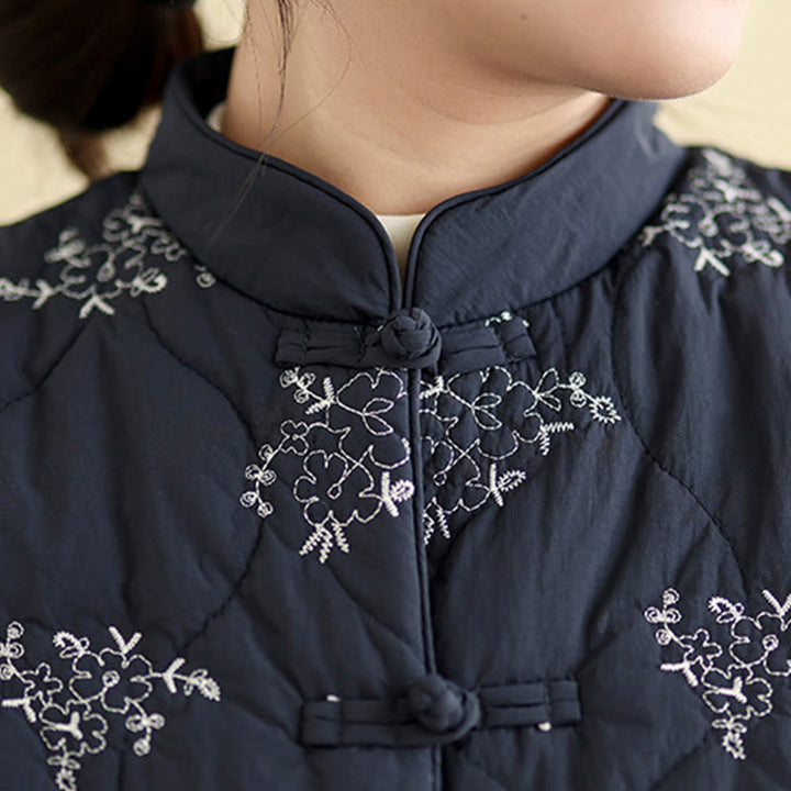 Kamizelka damska bez rękawów z bawełny z haftowanymi Buddha Stones i guzikami w kształcie żaby z kieszeniami - image 7