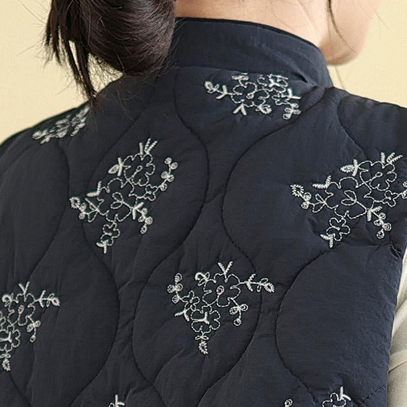 Kamizelka damska bez rękawów z bawełny z haftowanymi Buddha Stones i guzikami w kształcie żaby z kieszeniami - image 9