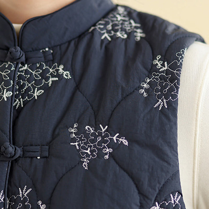 Kamizelka damska bez rękawów z bawełny z haftowanymi Buddha Stones i guzikami w kształcie żaby z kieszeniami - image 6