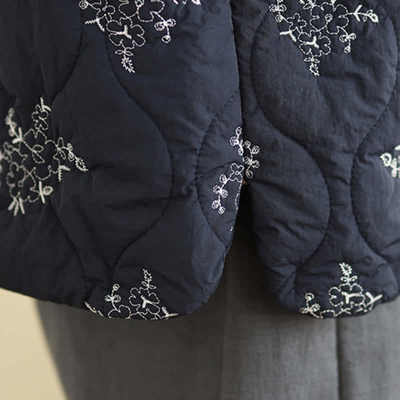 Kamizelka damska bez rękawów z bawełny z haftowanymi Buddha Stones i guzikami w kształcie żaby z kieszeniami - image 5